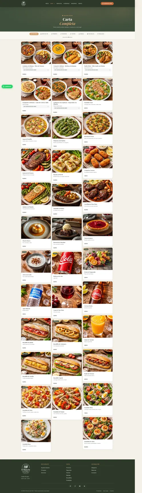 El Rincón del Chef — carta digital con categorías y precios