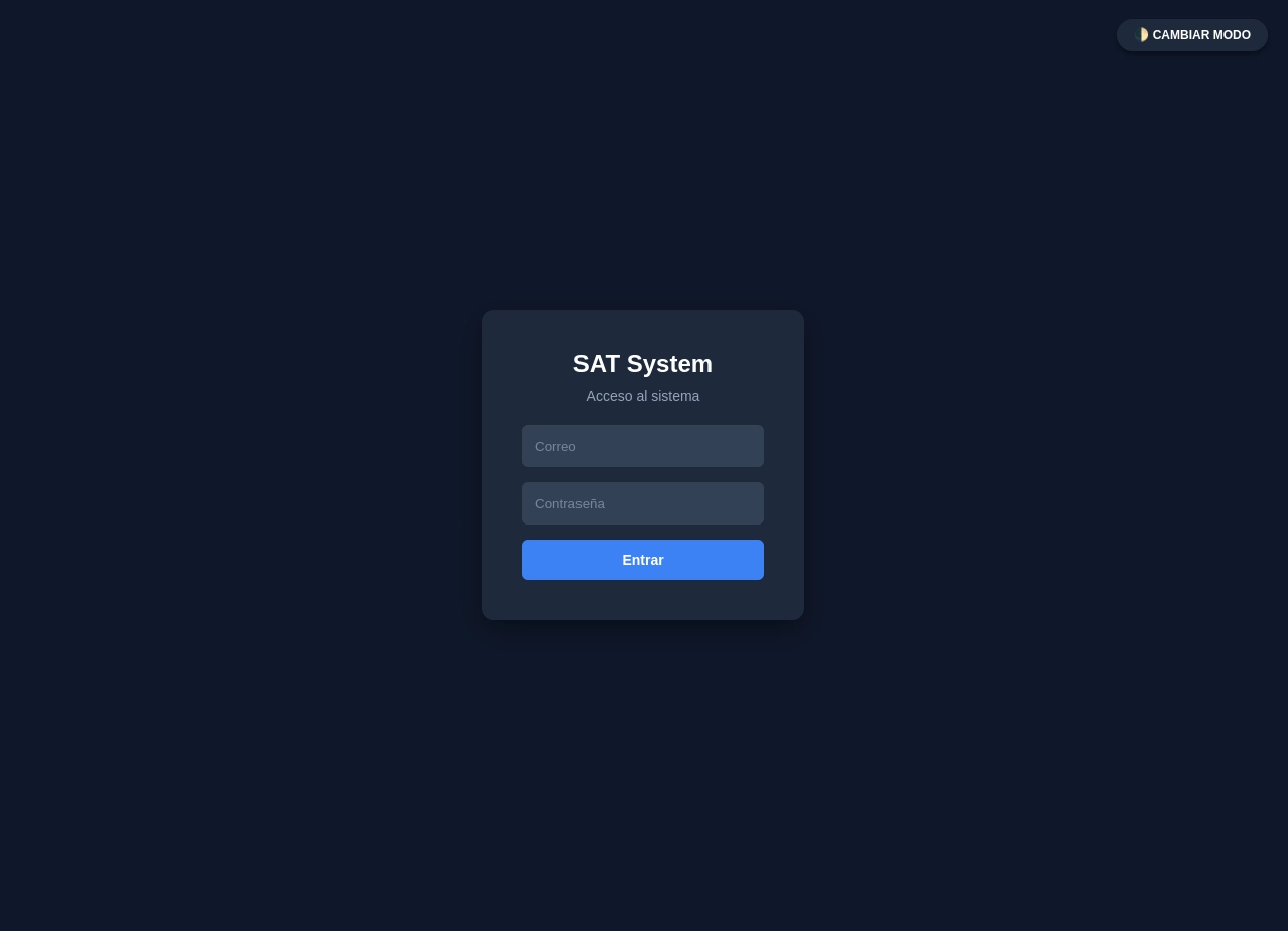 Pantalla de acceso de SAT System en modo oscuro